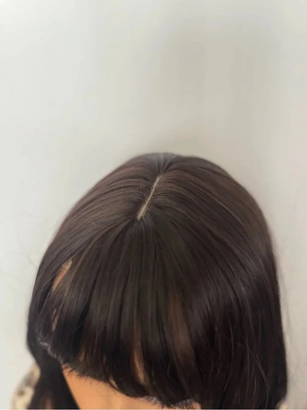 Dark Brown Wig with Bangs Shoulder Length Straight Layered Heat Resistant